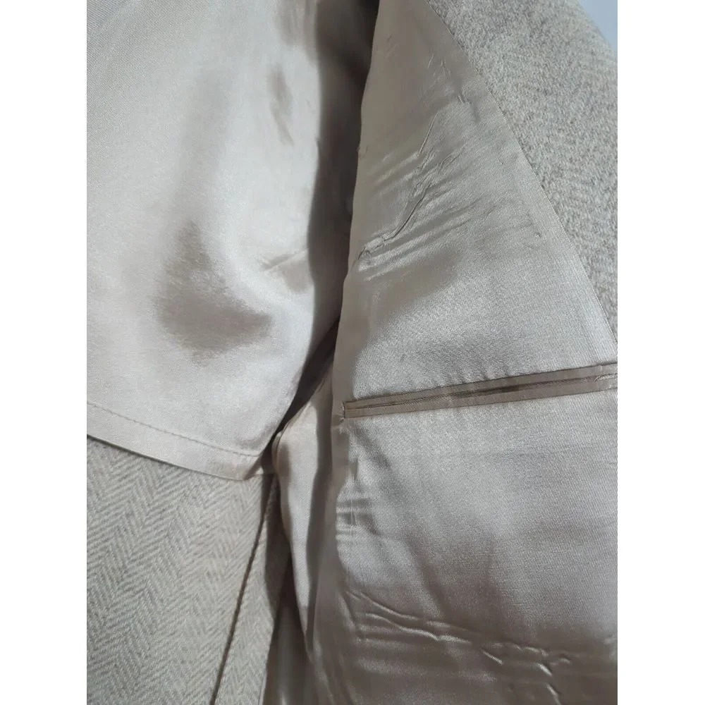 Adams Row Mens 100%‎ Wool Herringbone Blazer Beige Tan Elbow Patches Sport Coat